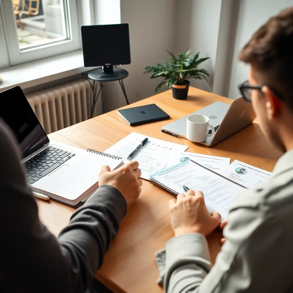 Creatieve professional werkt aan portfolio op laptop